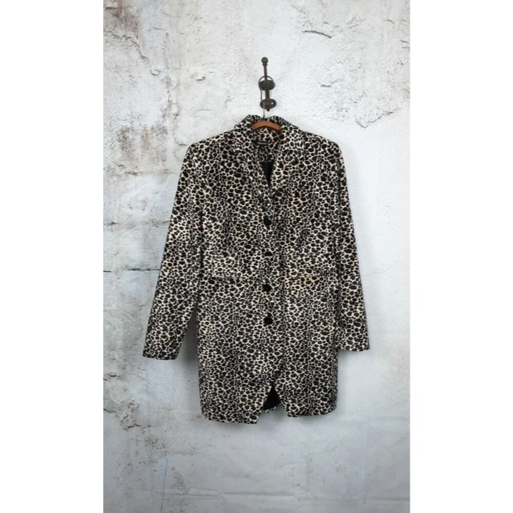 Cheetah Print Longline Blazer Jacket – Black & Cream